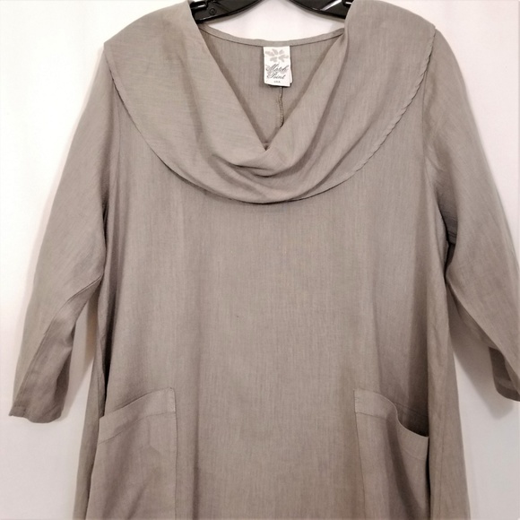 Match Point Linen Tunic Top Cowl Neck Lagenlook Sm - Picture 2 of 8